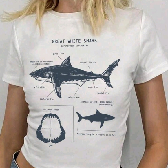 Great White Shark Diagram T-Shirt - Picture 1 of 2